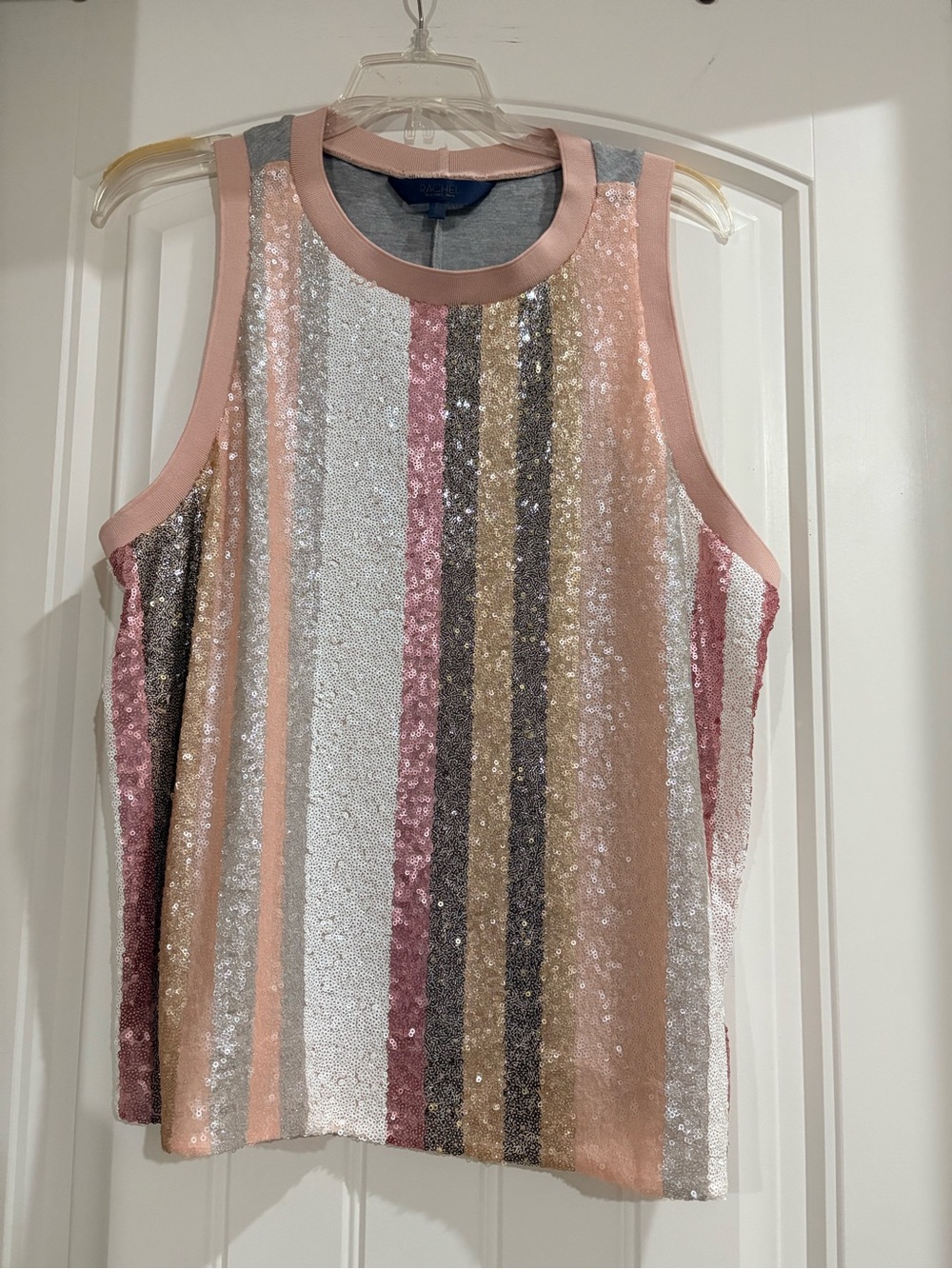RACHEL Rachel Roy Pink Multi Sequin Striped Tank
